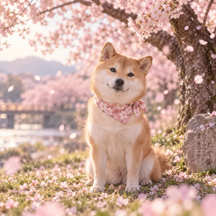 AI 生成的樱花树下柴犬照片